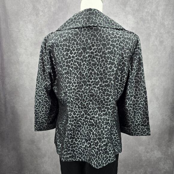 210. Alex Marie Black Gray Executive Jacket Coat Formal Animal Print Medium - Picture 2 of 8